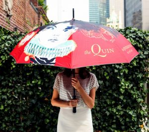 creative customized umbrella for luxury boutique hotel in NYC, unique artwork, illustrations by Daniel Egneus