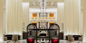 lobby bar and lounge at historic Boston Park Plaza in Massachusetts, MA, multimillion-dollar hotel renovation