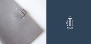 custom design gray leather menu folder binder, unique brand logo with hybrid of sea and vegetable illustrations