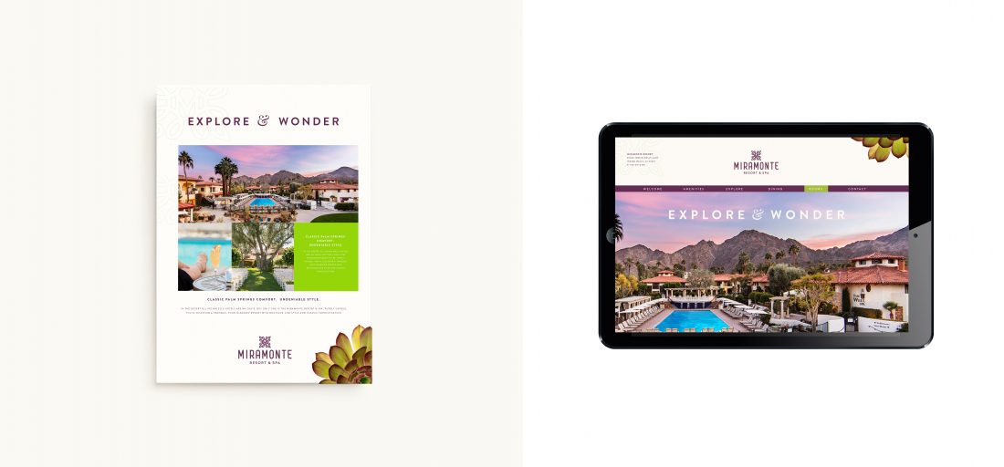 creative fact sheet layout with botanical imagery, sculptural succulents, immersive website, web design on iPad