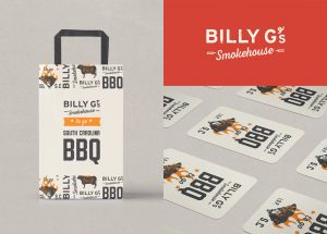 BBQ restaurant at Wild Dunes Resort in Charleston, South Carolina, bold logo, to go bag design, business cards