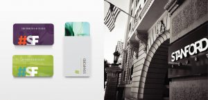 rounded corner hotel key cards and sleeve packet with cool typography, hotel brand naming, building logo sign