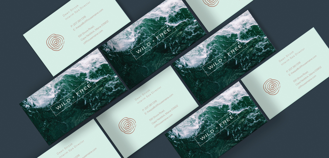 ocean wave photo image on business cards with wild free text and nature mark graphic design